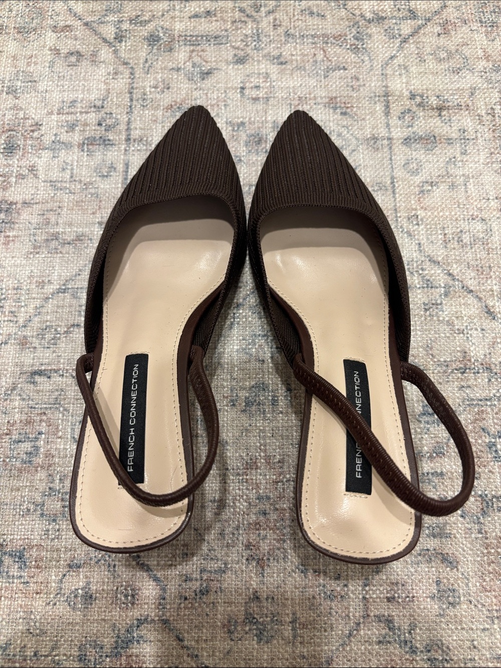 French Connection Dark Brown Pointed Slingback kitten heel